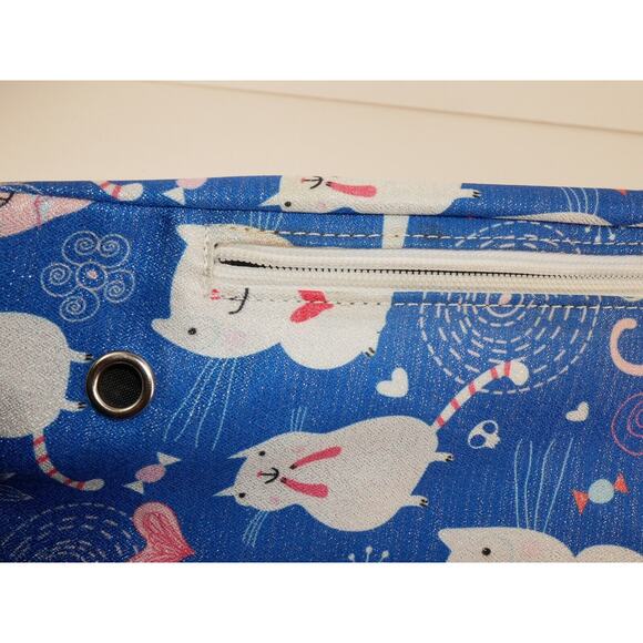 The Kamo Large Sling Crossbody Bag Shimmery Cats Hearts Blue - Picture 10 of 16